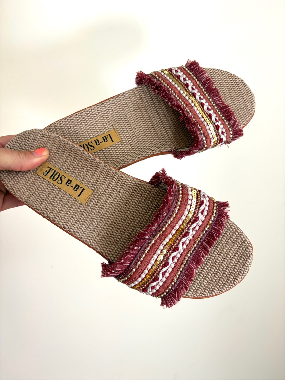 La-a SOLE | Women’s | Bohemian Fringe Slide Sandals | US 9-10
